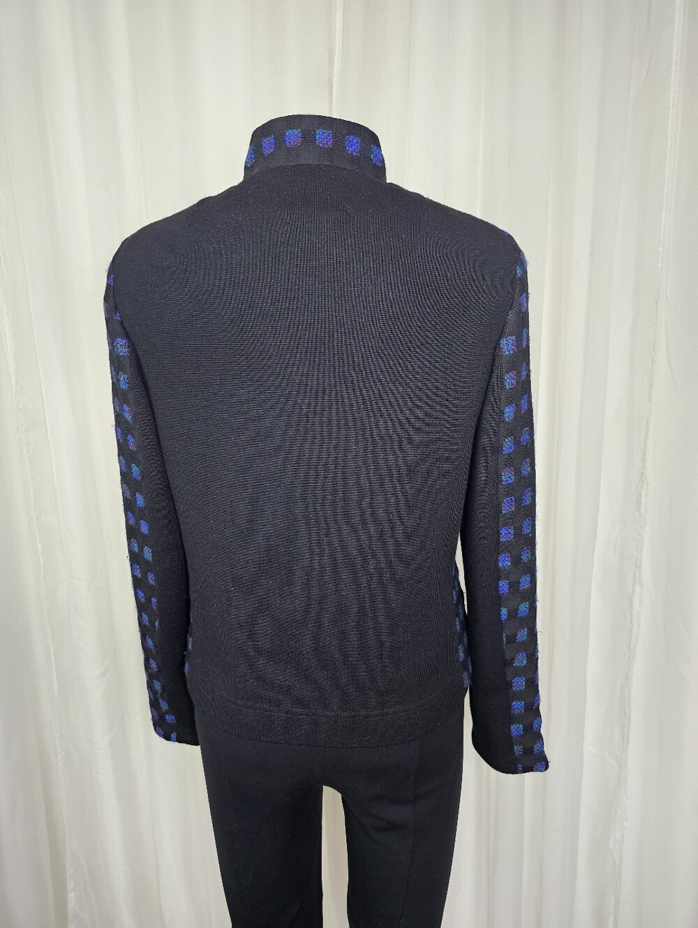 Akris Punto Black Plaid Geometric Wool Evening Jacket Blue 12 - Picture 4 of 7